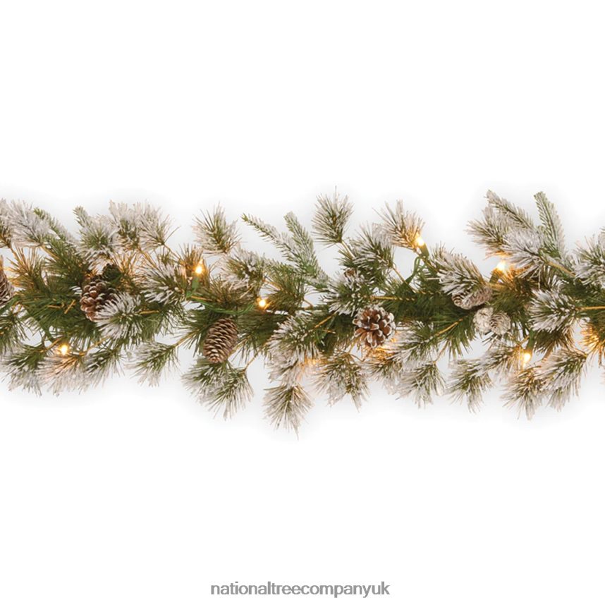 Greenery | National Tree Company Pre-Lit Feel Real Artificial Christmas Garland Green Liberty Pine White Lights Decorated With Pine Cones Frosted Branches Plug In Christmas Collection 9 Feet